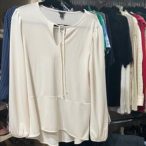 Ann Taylor Cream Blouse with Tie Neck